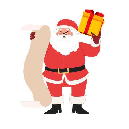 Santa claus with list and gift Illustration