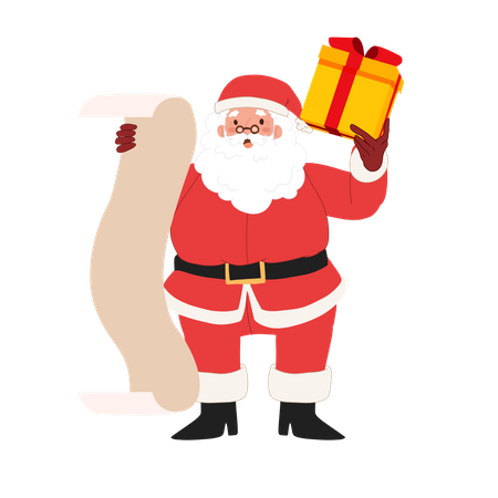 Santa claus with list and gift  Illustration