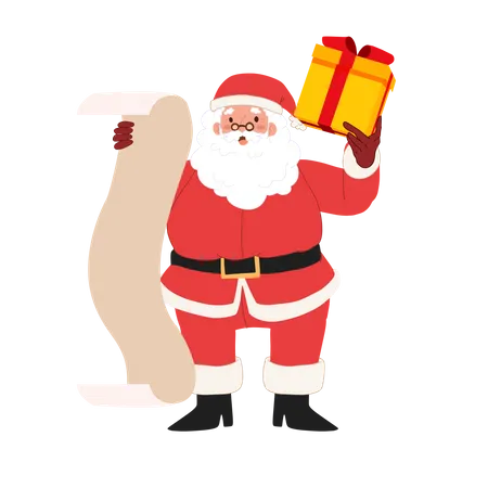 Santa claus with list and gift  Illustration