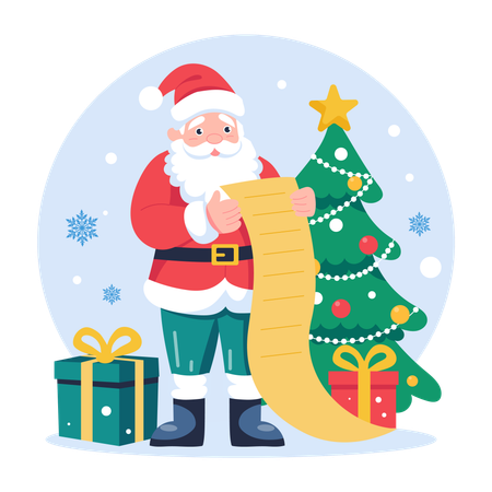 Santa Claus with list of gifts  Illustration