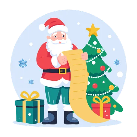 Santa Claus with list of gifts  Illustration