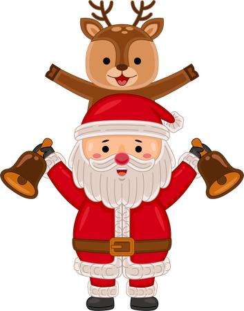 Santa claus with Reindeer holding jingle bell  Illustration