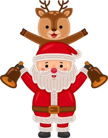 Santa claus with Reindeer holding jingle bell  Illustration