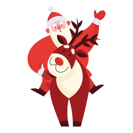 Santa claus with reindeer  Illustration