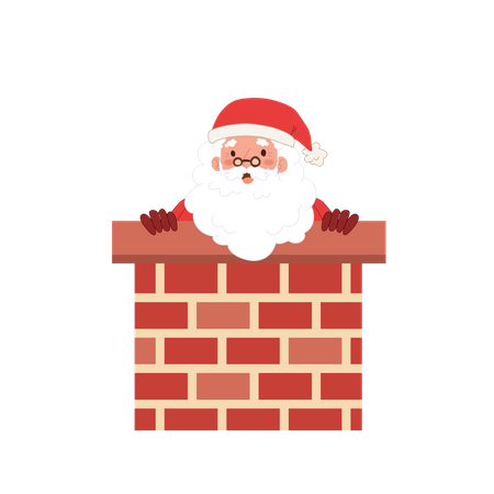 Santa claus with sack of gift box is tring to get in chimney  Illustration