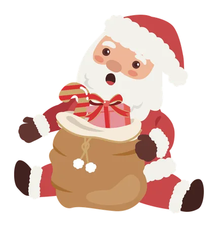 Santa Claus with surprise gift bag  Illustration