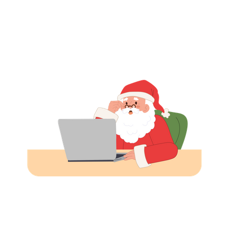 Santa claus working on laptop Illustration