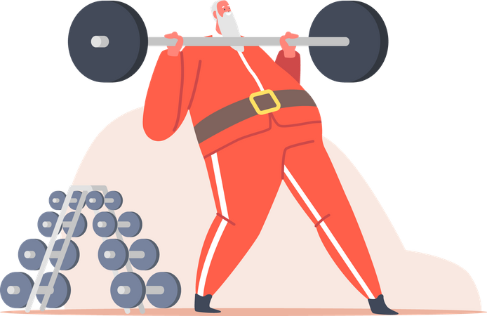 Santa Claus Workout in Gym Illustration