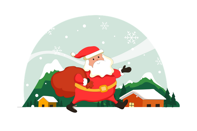 Santa Clause Visiting Home For Gift Distribution  Illustration