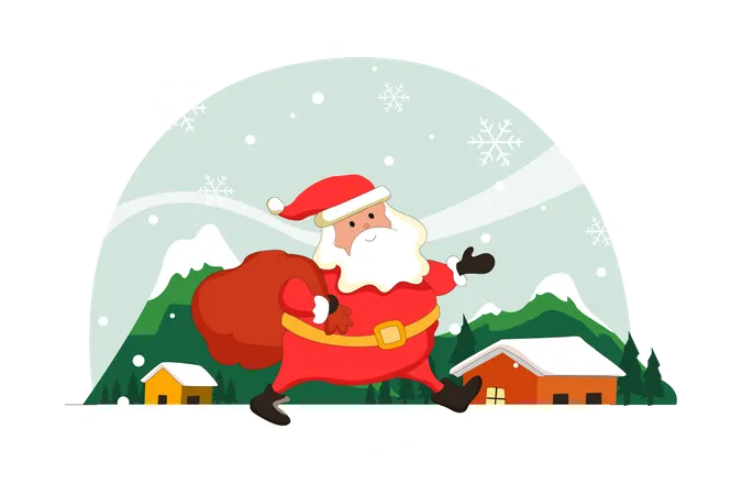 Santa Clause Visiting Home For Gift Distribution  Illustration