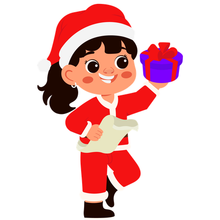 Santa Claus's Little Girl Brings Gifts While Carrying Books  Illustration