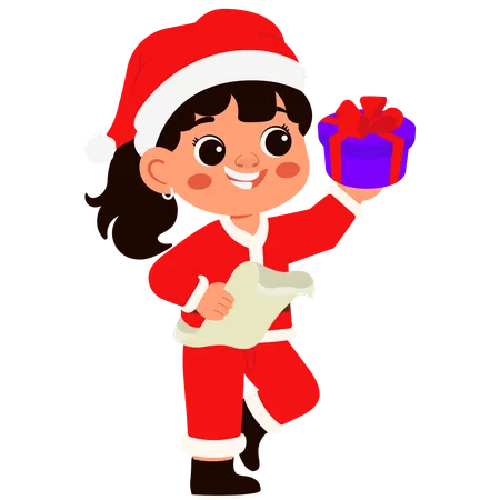 Santa Claus's Little Girl Brings Gifts While Carrying Books  Illustration