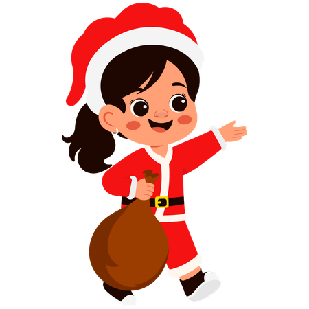 Santa Claus's Little Girl Carries  Bag Filled With It  Illustration