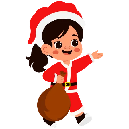 Santa Claus's Little Girl Carries  Bag Filled With It  Illustration