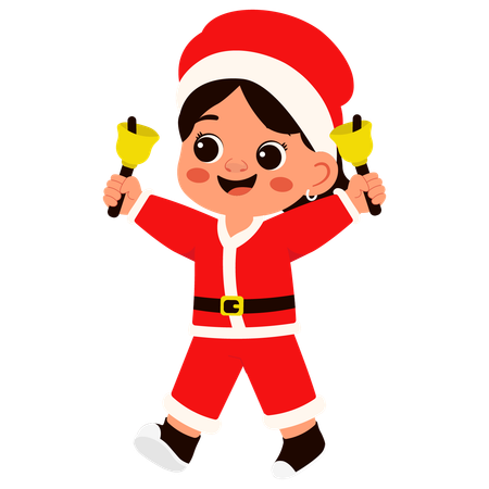 Santa Claus's Little Girl Carries Two Bells  Illustration