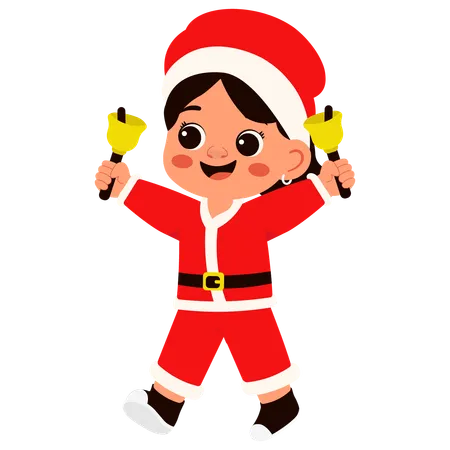 Santa Claus's Little Girl Carries Two Bells  Illustration