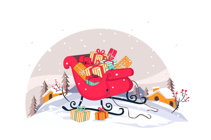 Santa Claus's sleigh with gifts  Illustration