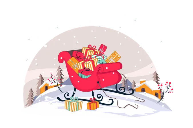 Santa Claus's sleigh with gifts  Illustration