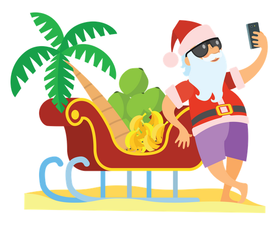 Santa clicking selfie with fruits  Illustration