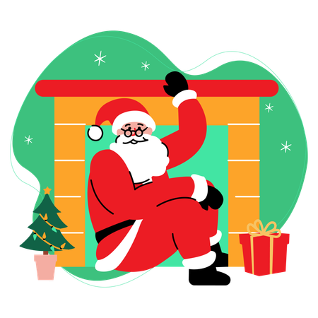 Santa Climbing Down the Chimney  Illustration