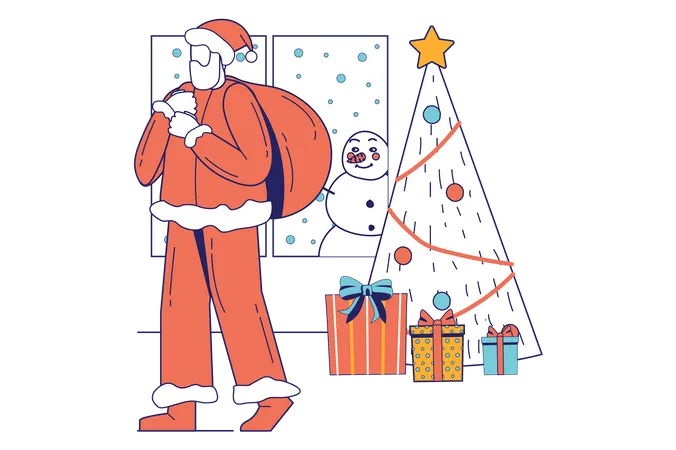 Père Noël avec arbre de Noël  Illustration