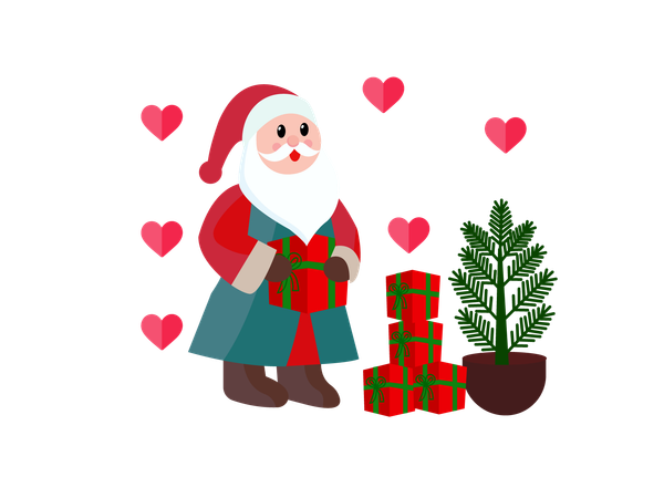 Santa Cluse with Christmas gift box  Illustration