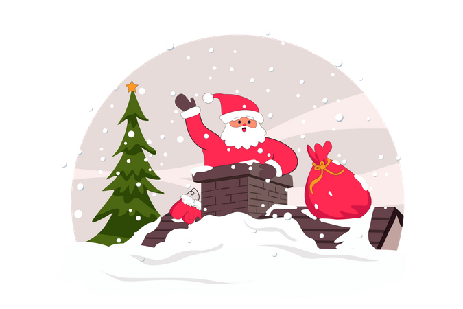 Santa coming out of chimney  Illustration
