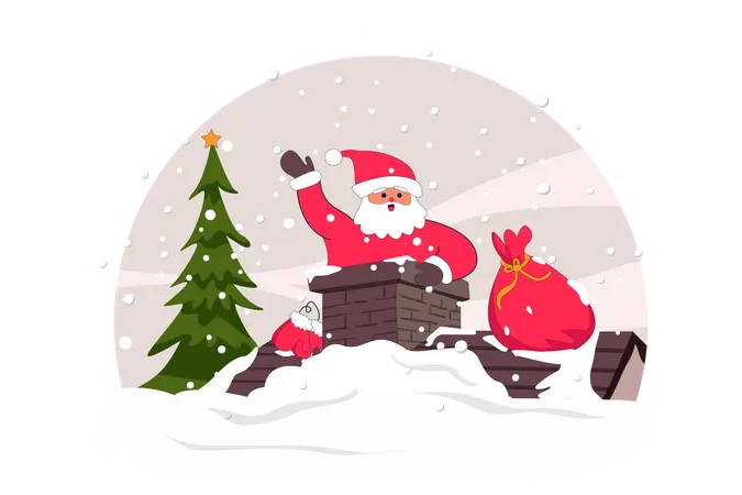 Santa coming out of chimney  Illustration
