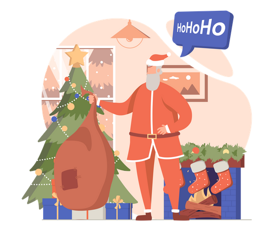 Santa con bolsa de regalo  Ilustración