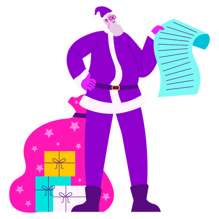 Santa con lista de regalos  Ilustración