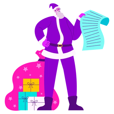 Santa con lista de regalos  Ilustración