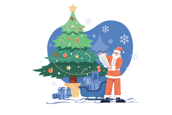 Santa con lista de regalos de Navidad  Ilustración