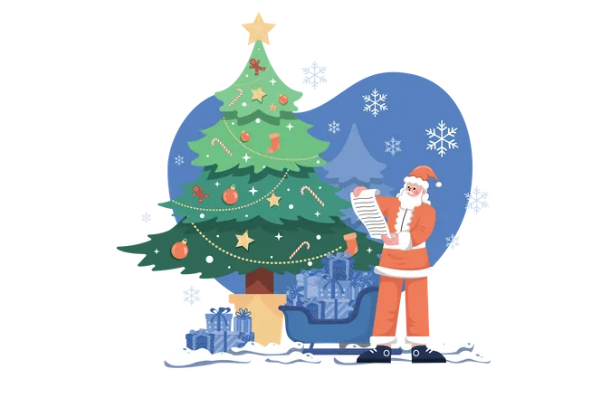 Santa Con Lista De Regalos De Navidad Ilustración