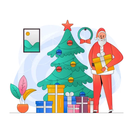 Santa con regalos de navidad  Ilustración