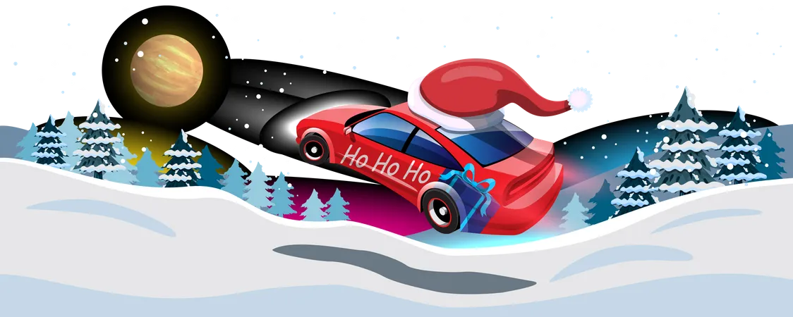 Papá Noel conduciendo un coche  Ilustración