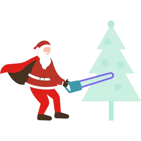 Santa Is Cutting Down The Christmas Tree Illustration