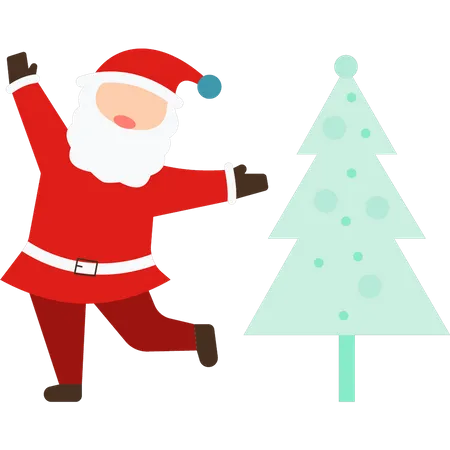 Santa dancing near the Christmas tree  Illustration