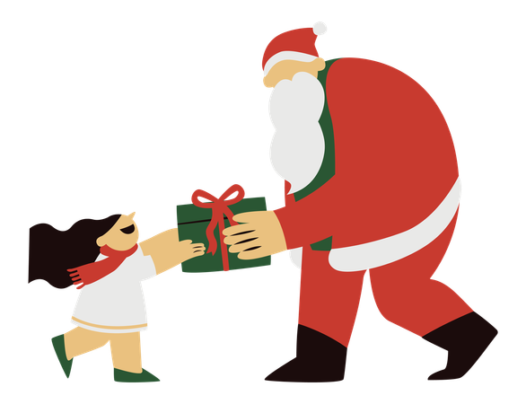 Santa dando regalo a una niña  Ilustración