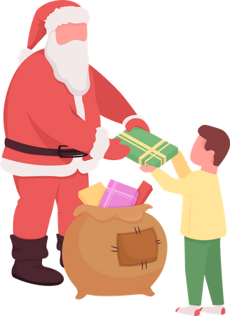 Santa le da un regalo a un niño  Ilustración