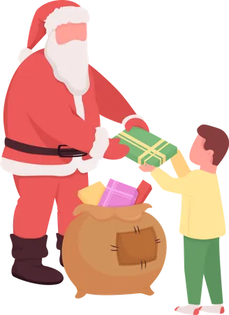 Santa le da un regalo a un niño  Ilustración