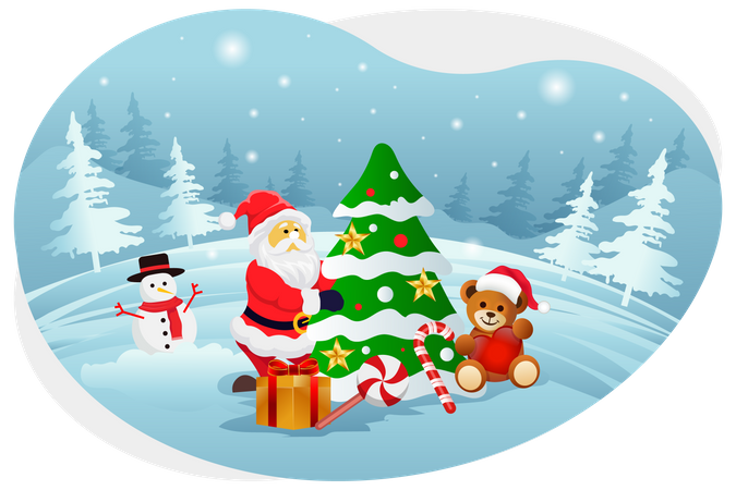 Santa decorating Christmas tree Illustration