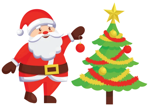 Santa decorating christmas tree  Illustration