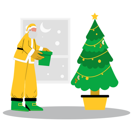Santa decorating Christmas tree  Illustration
