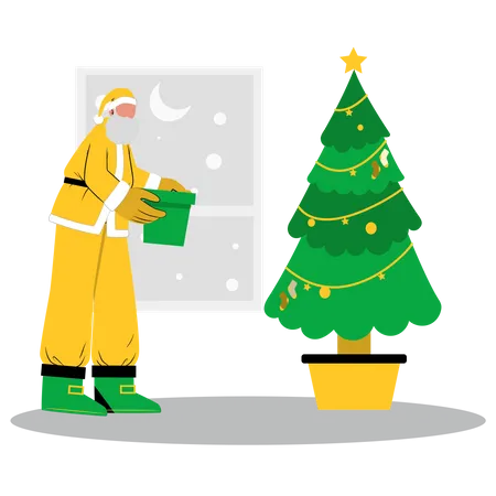 Santa decorating Christmas tree  Illustration