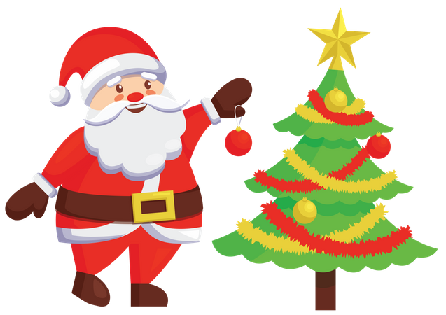 Santa decorating christmas tree  Illustration