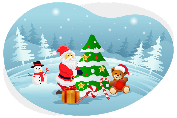 Santa decorating Christmas tree  Illustration