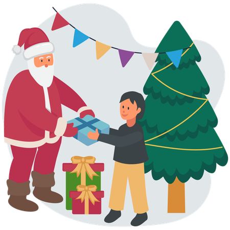 Santa delivering christmas gifts  Illustration