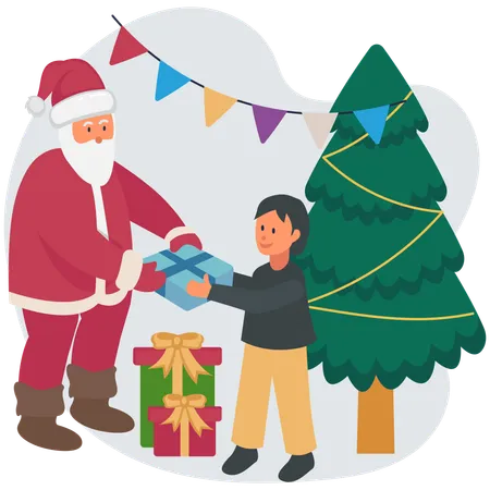 Santa delivering christmas gifts  Illustration