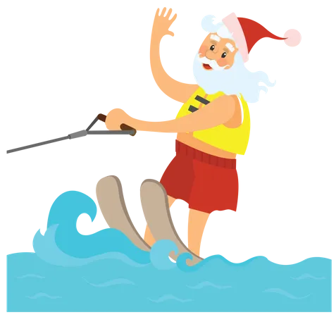 Papá Noel disfrutando del surf  Ilustración