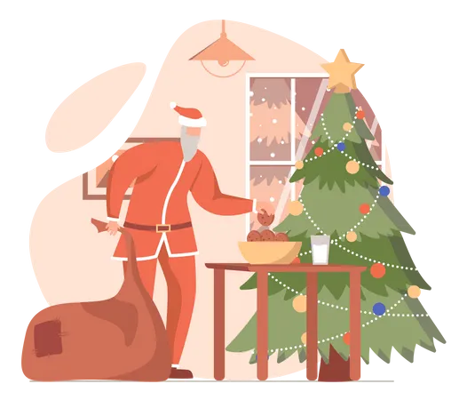 Santa Distributing Christmas Gifts  Illustration